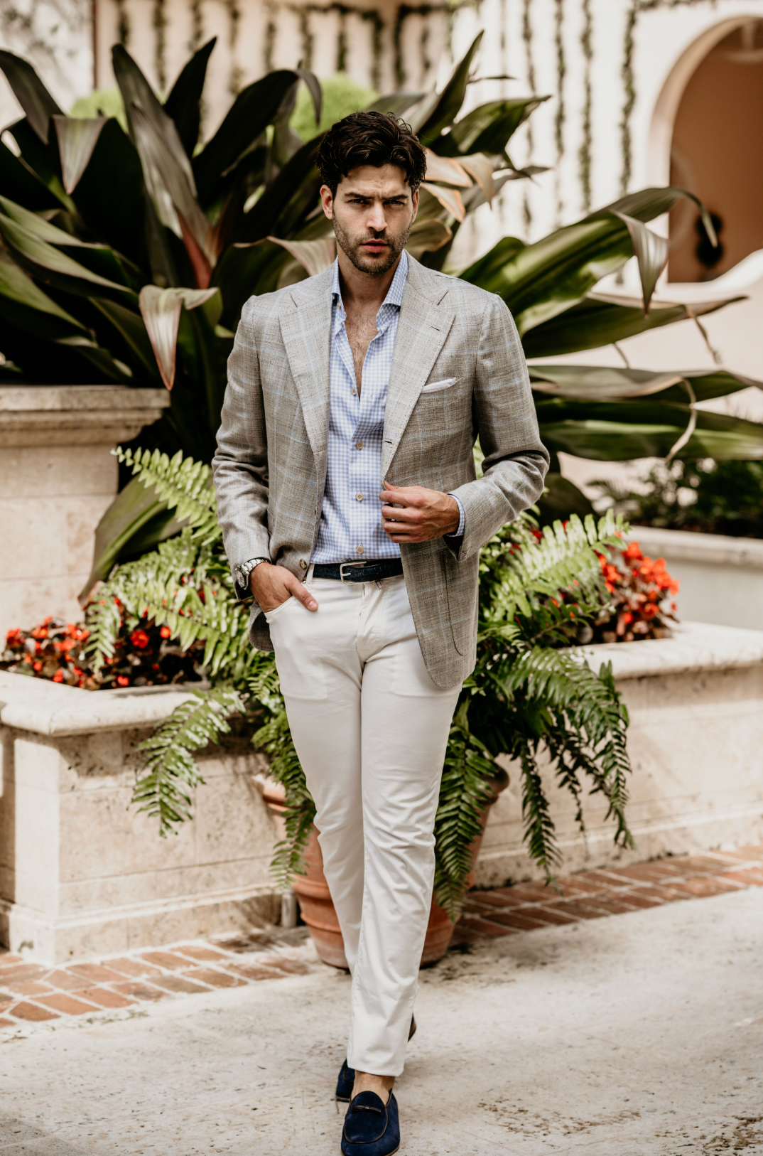 Jacket in Grey with Baby Blue Windowpane