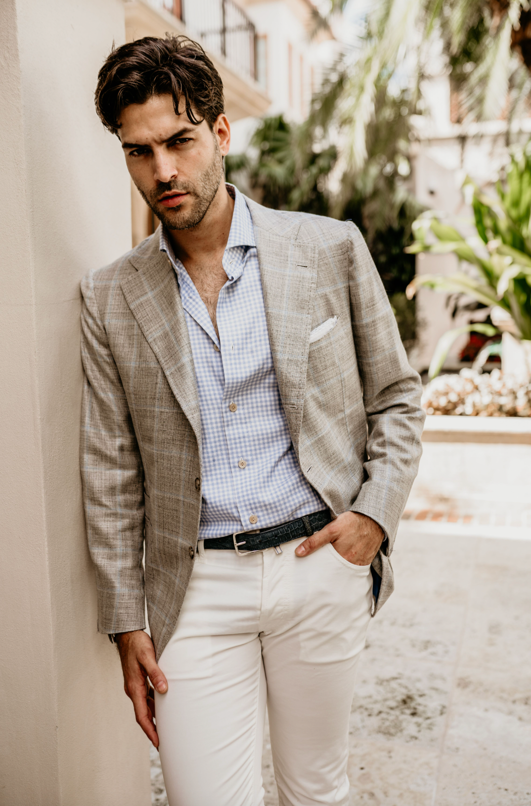 Jacket in Grey with Baby Blue Windowpane