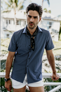 Deep blue white polka dot shirt