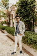 Jacket Ivory with Blue Plaid
