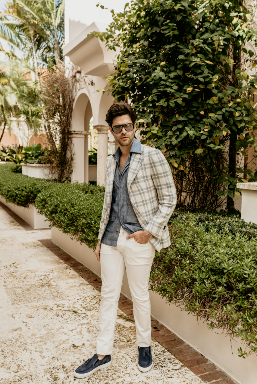 Jacket Ivory with Blue Plaid