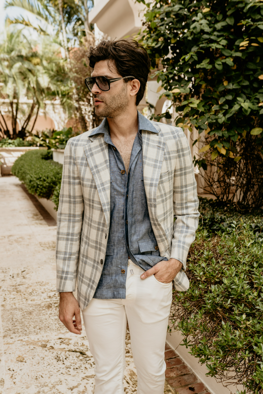 Jacket Ivory with Blue Plaid