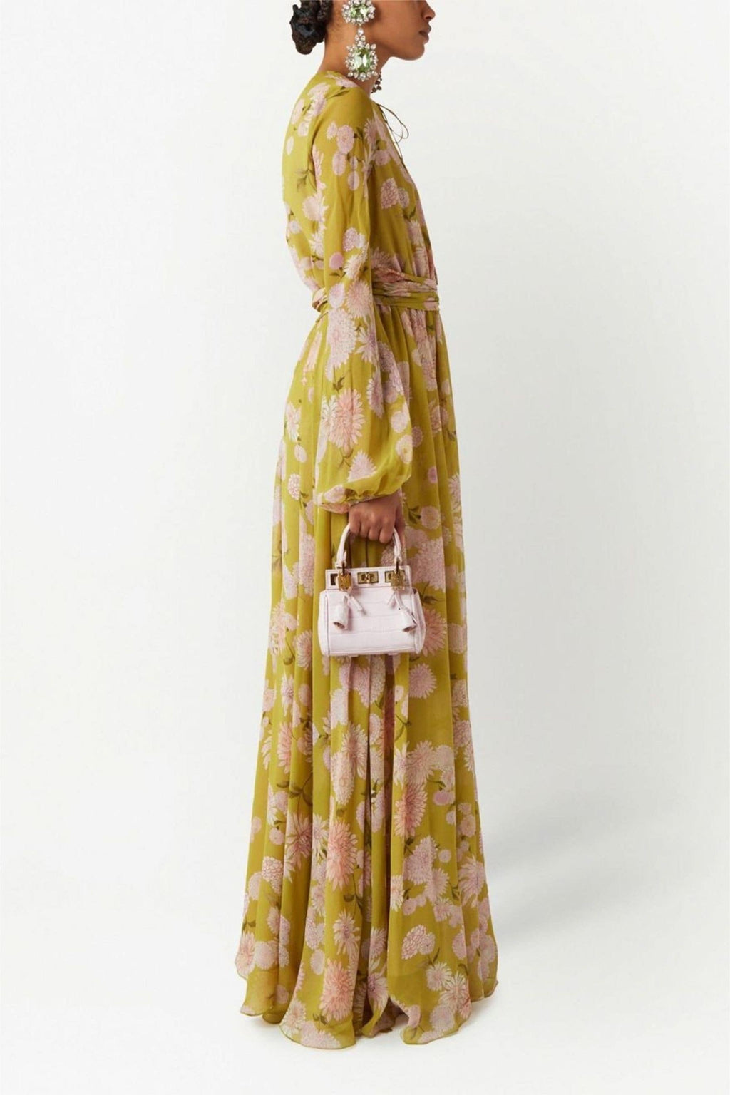 Floral Lace-Up Puff Dress