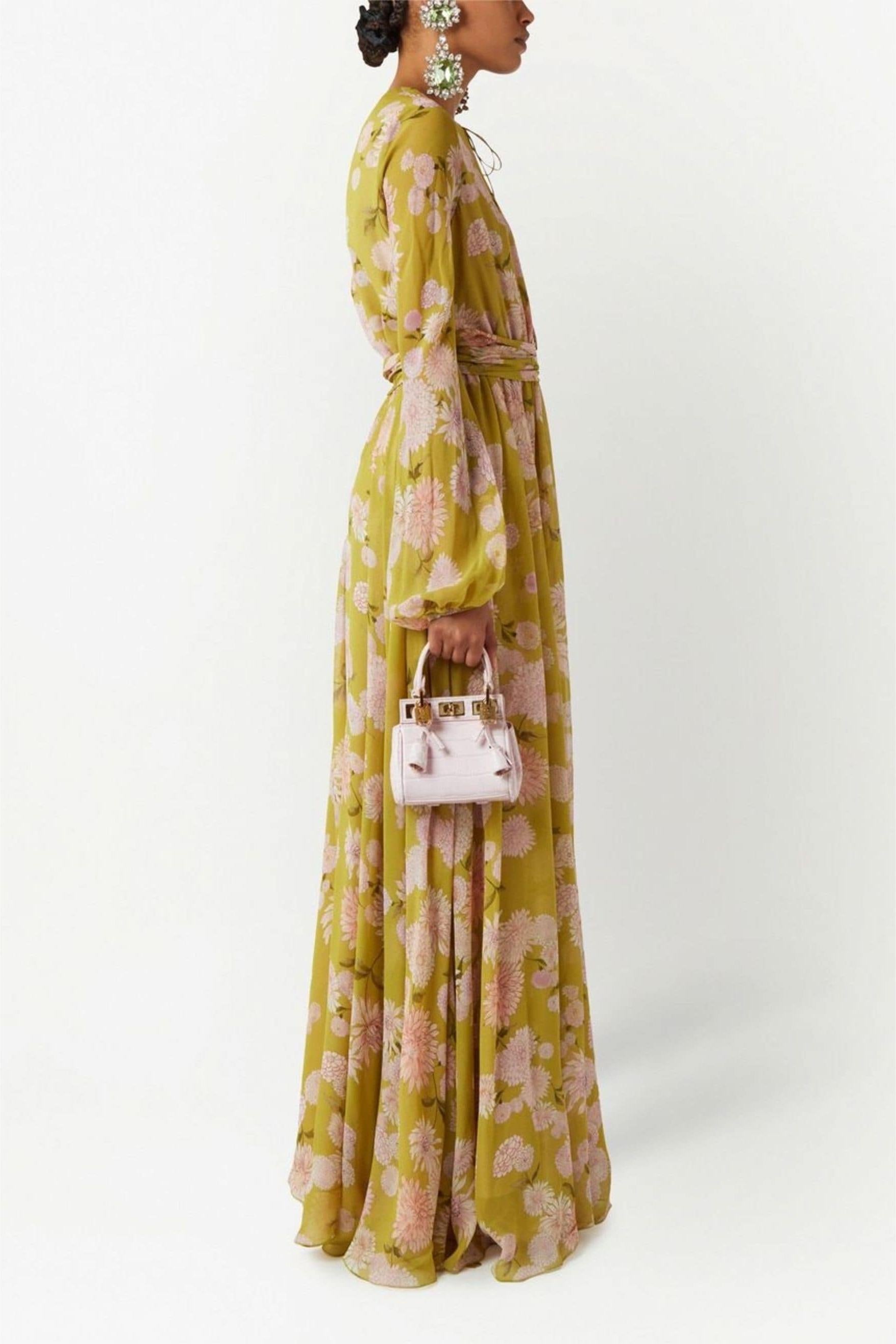 Floral Lace-Up Puff Dress