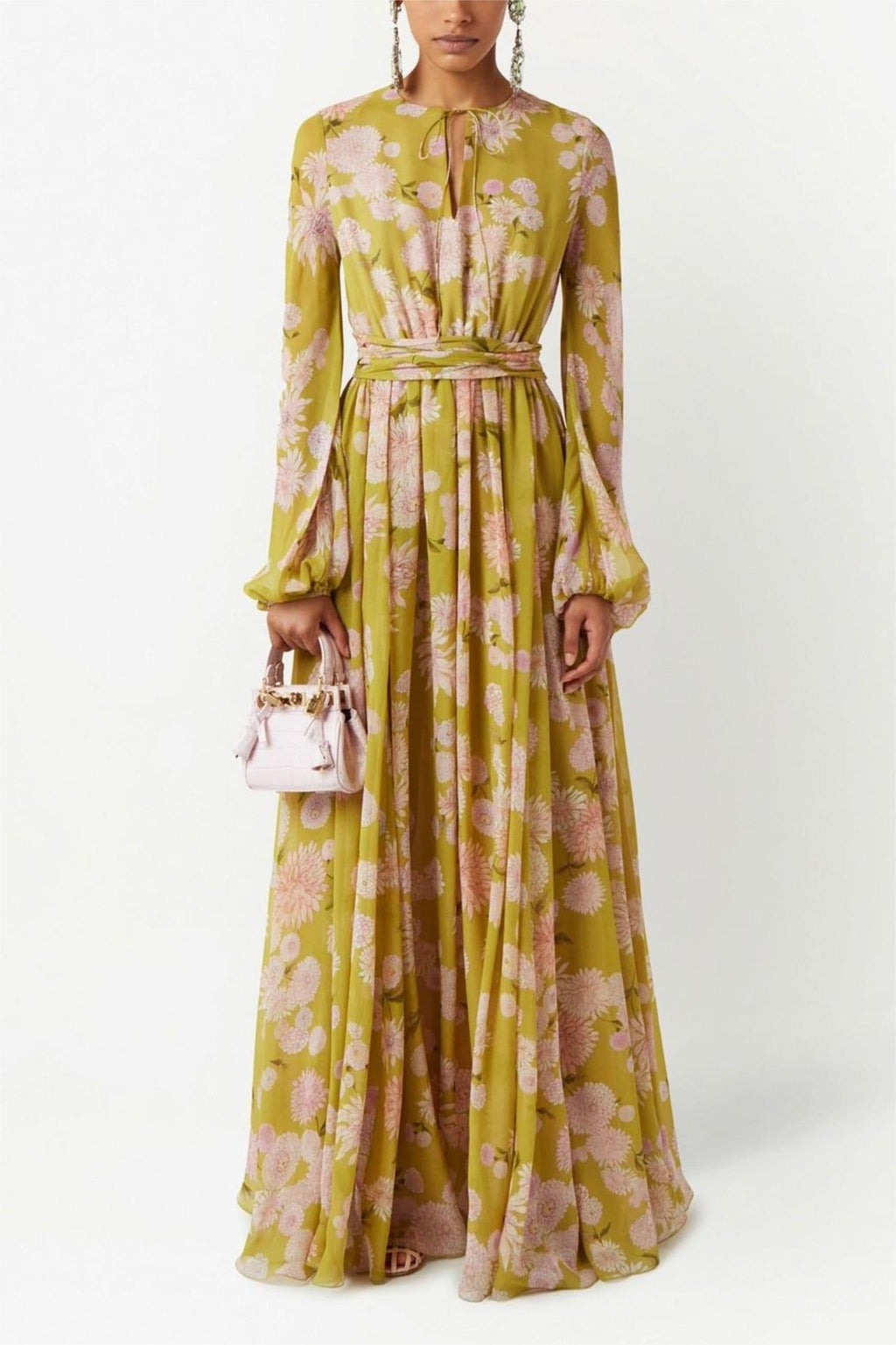 Floral Lace-Up Puff Dress