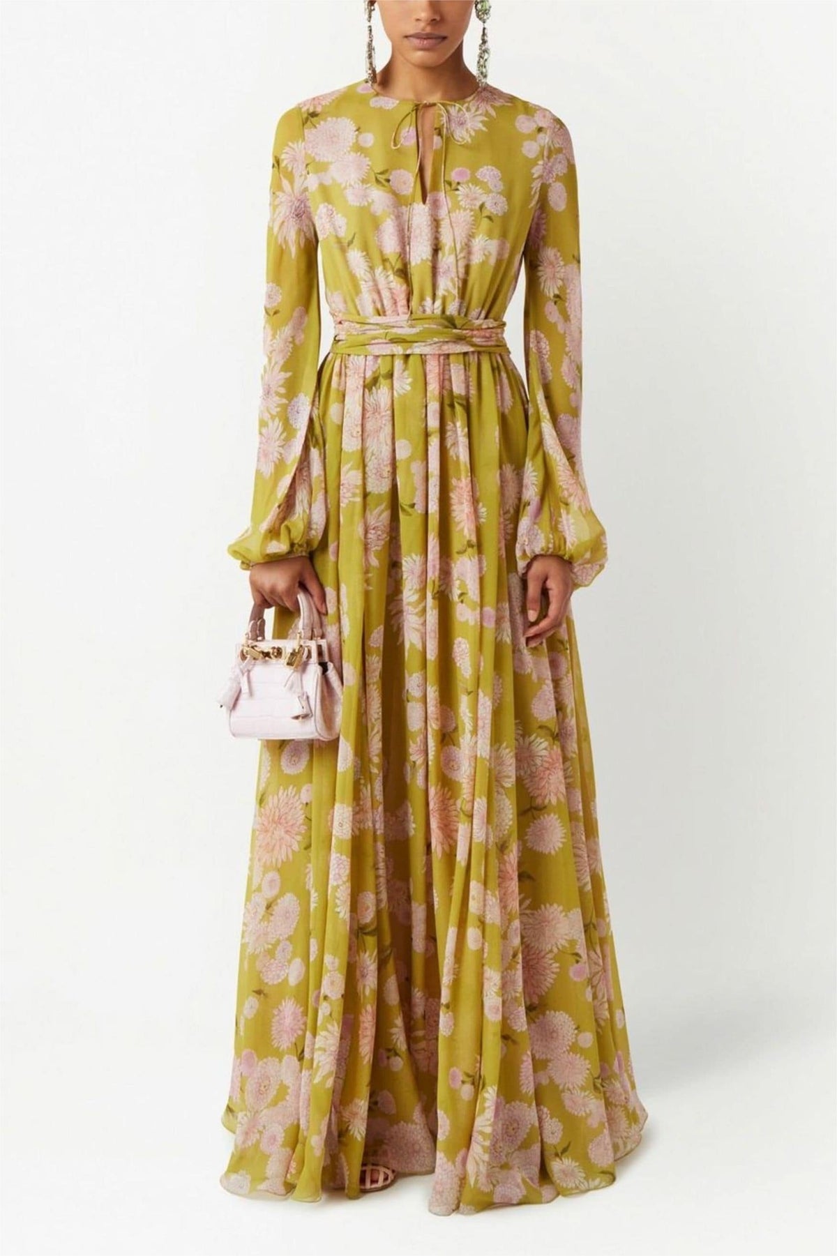 Floral Lace-Up Puff Dress