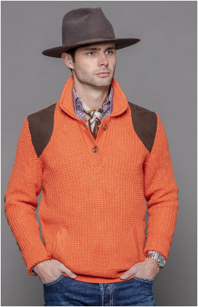 ‌Suede-Reinforced Wool Collared Sweater