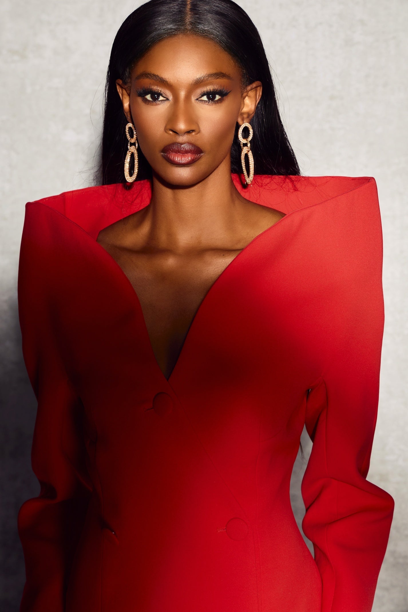 Sculpted Collar Double-Breasted Dress