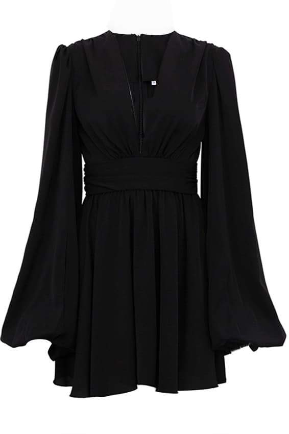 Tencel Deep V Balloon Sleeve Mini
