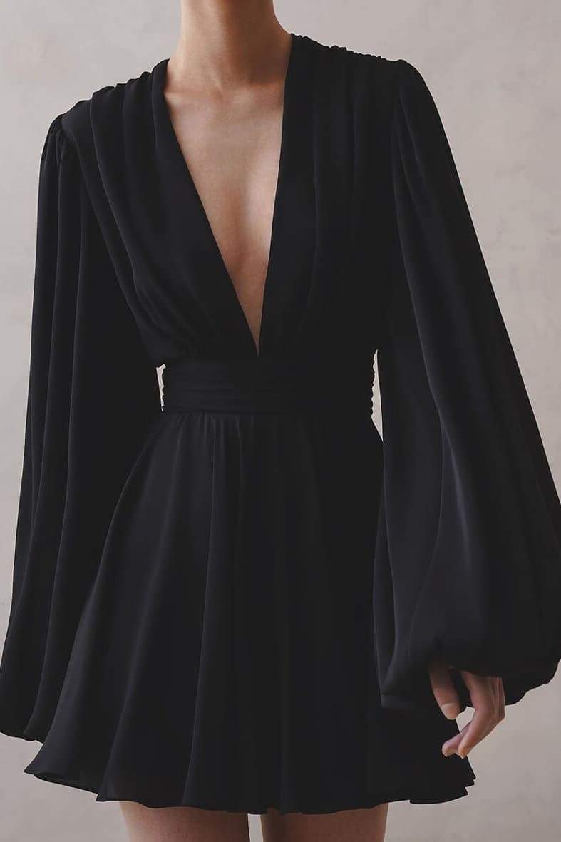 Tencel Deep V Balloon Sleeve Mini