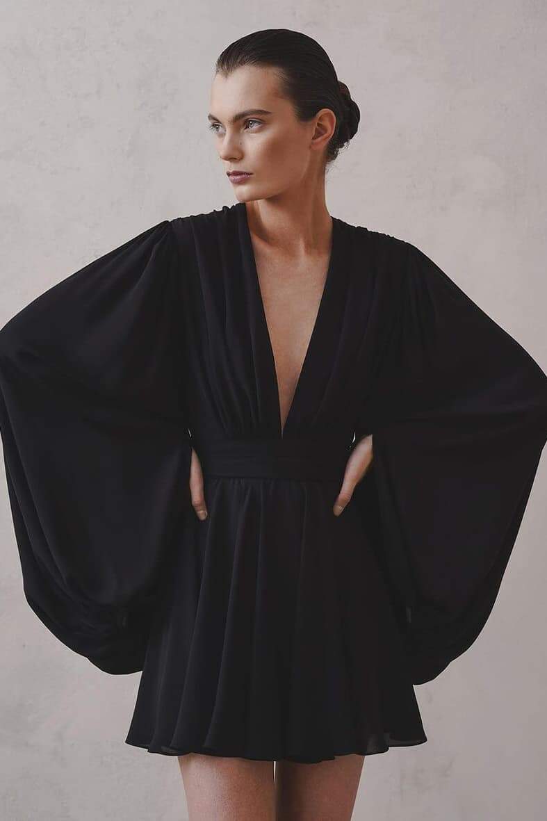 Tencel Deep V Balloon Sleeve Mini