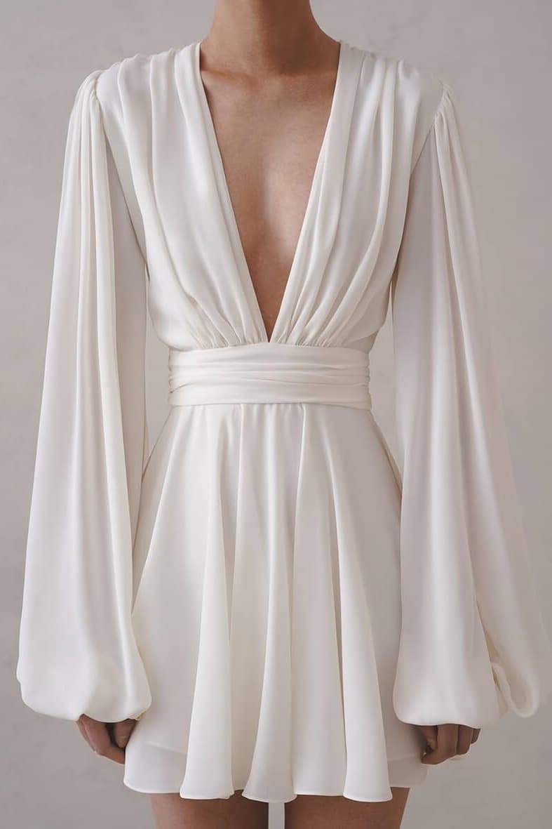 Tencel Deep V Balloon Sleeve Mini
