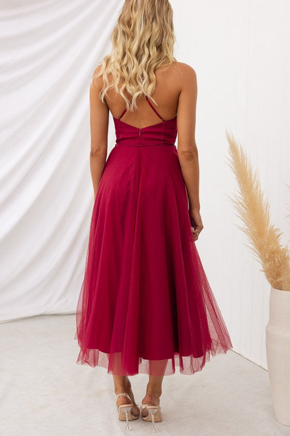 Sleeveless Tulle Ankle-Length Gown