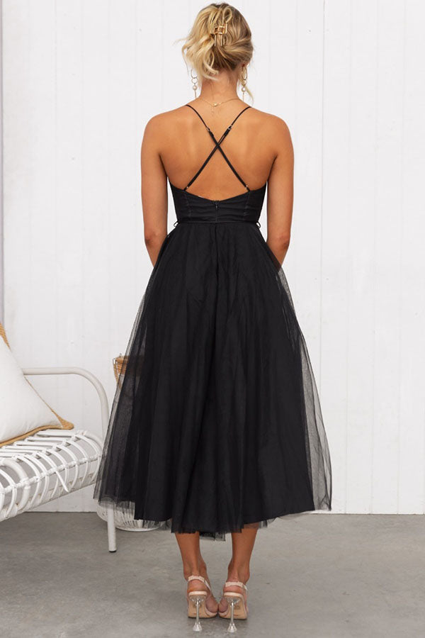 Sleeveless Tulle Ankle-Length Gown