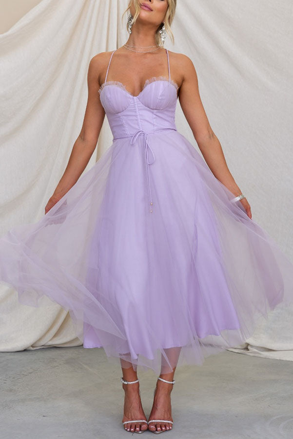 Sleeveless Tulle Ankle-Length Gown
