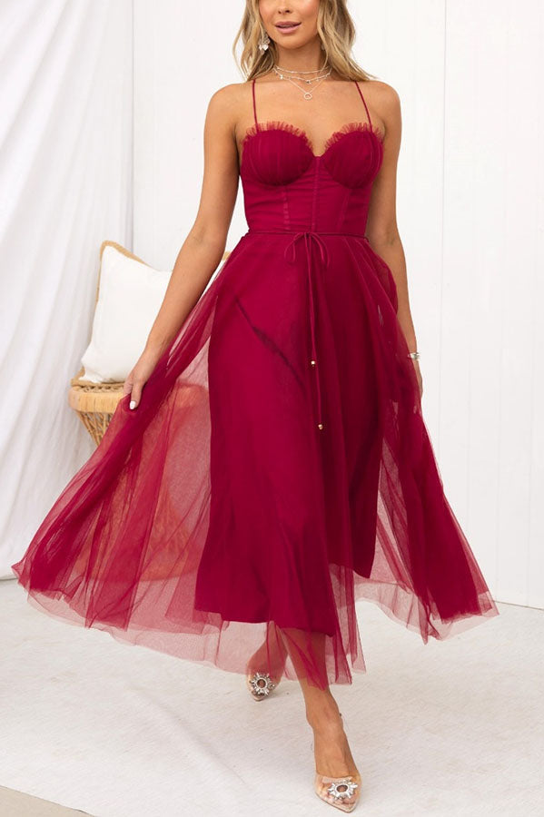 Sleeveless Tulle Ankle-Length Gown