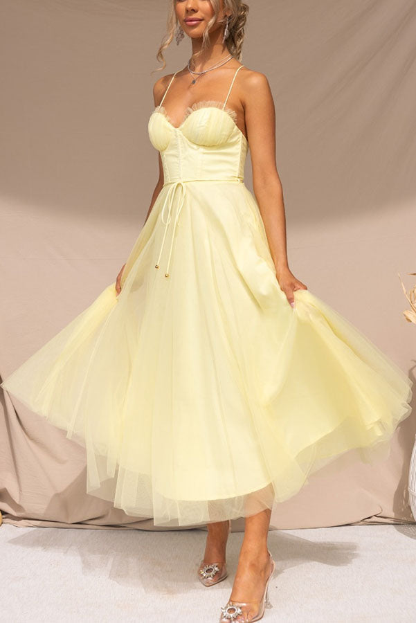 Sleeveless Tulle Ankle-Length Gown