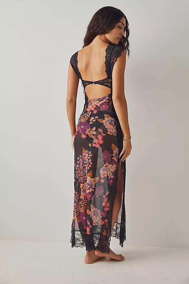 Front Cut-Out Floral Lace Gown
