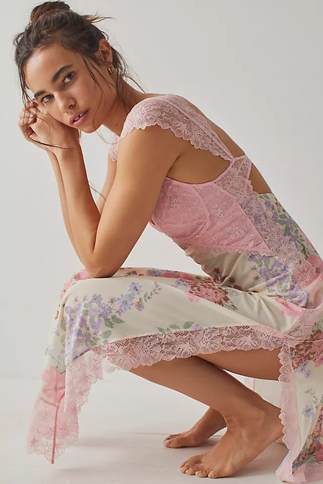 Front Cut-Out Floral Lace Gown