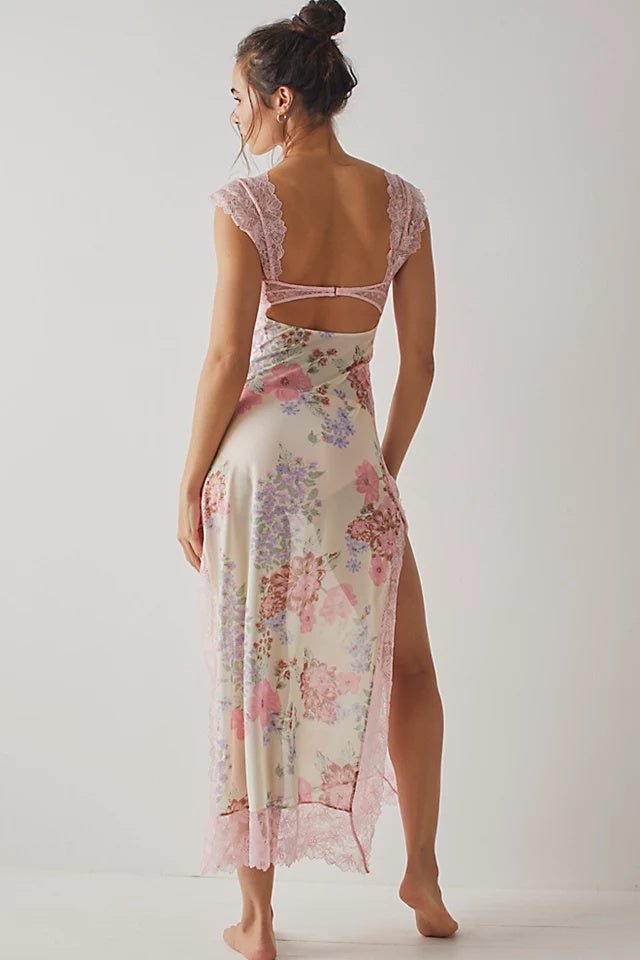 Front Cut-Out Floral Lace Gown