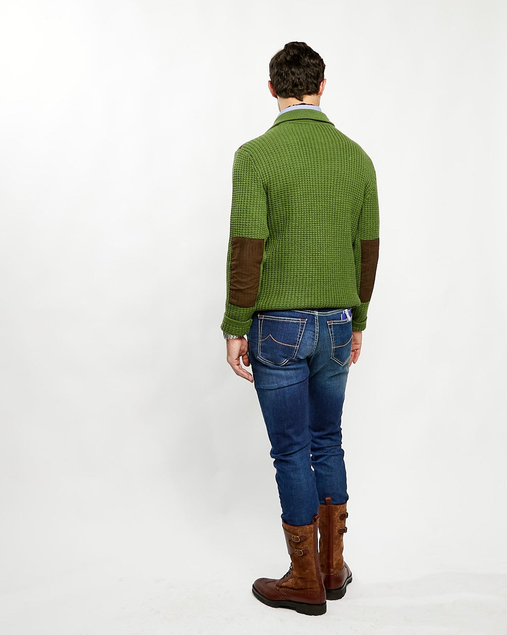 ‌Suede-Accented Wool Ribbed Crewneck