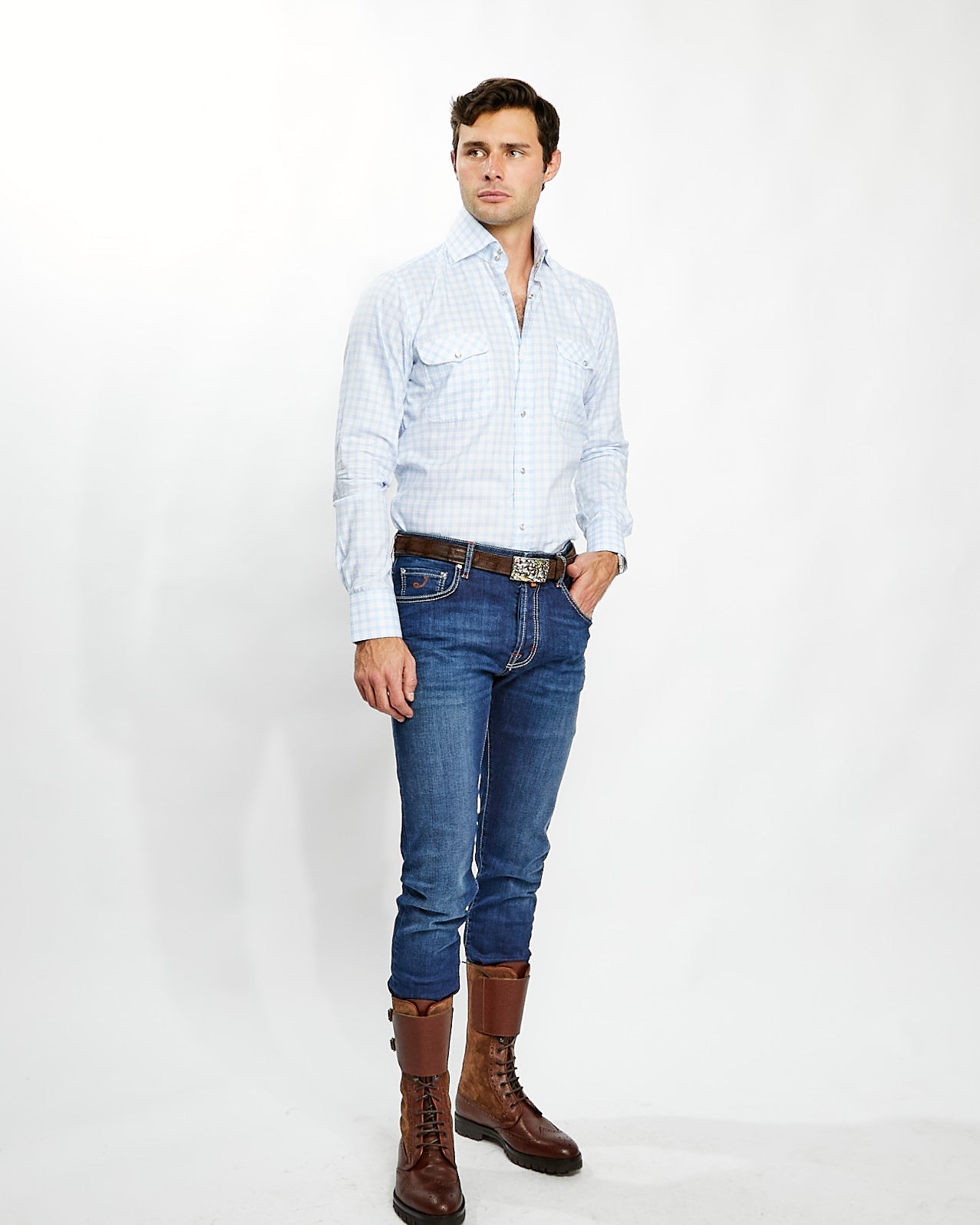 Shirt in Baby Blue Plaid