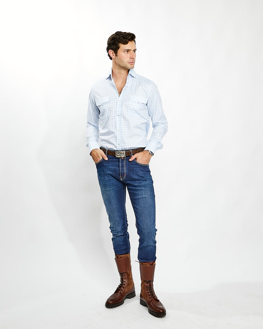 Shirt in Baby Blue Plaid
