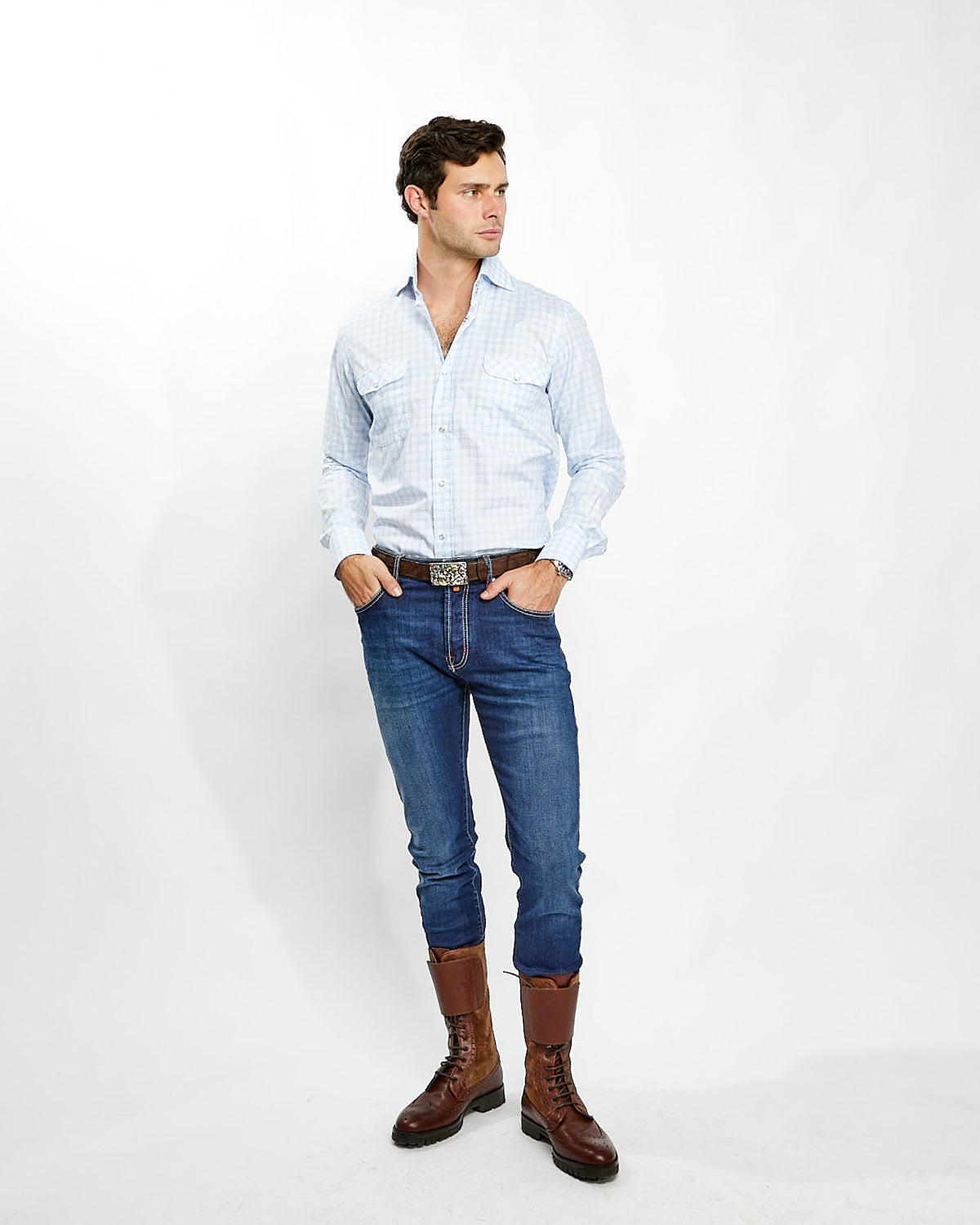 Shirt in Baby Blue Plaid