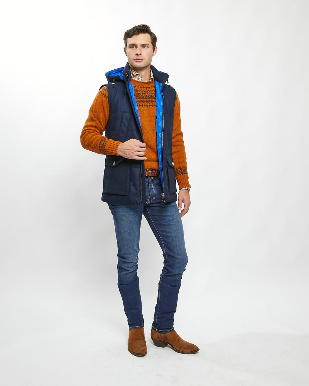 Relaxed and elongated vest in Navy