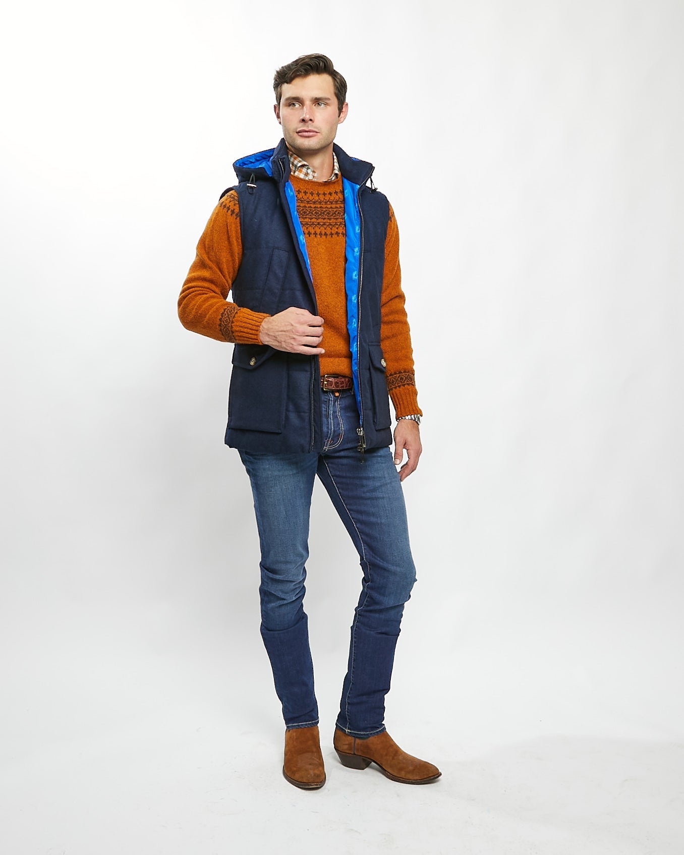 Relaxed and elongated vest in Navy