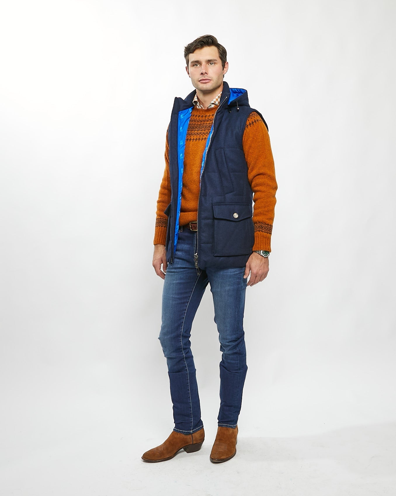 Relaxed and elongated vest in Navy