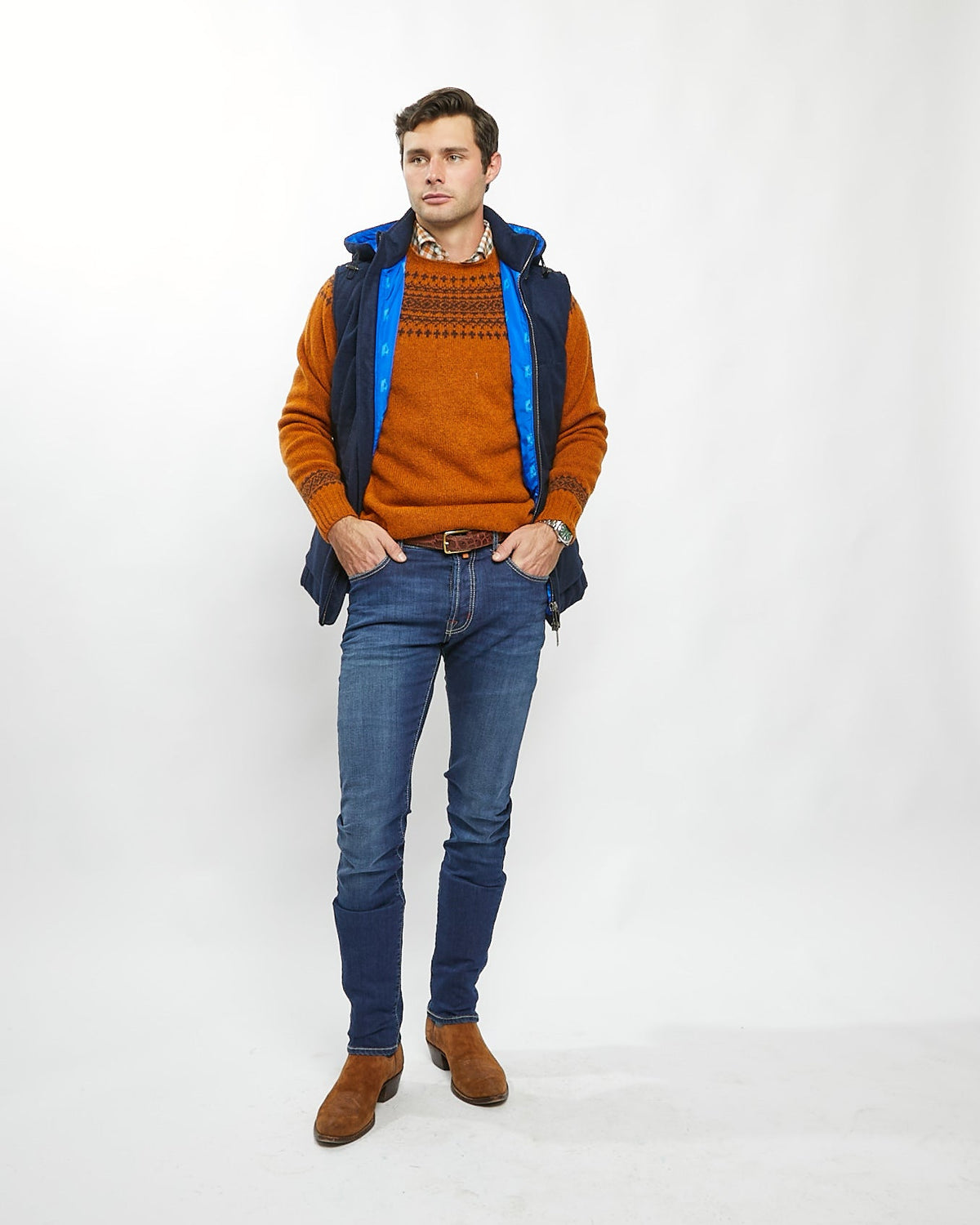 Relaxed and elongated vest in Navy
