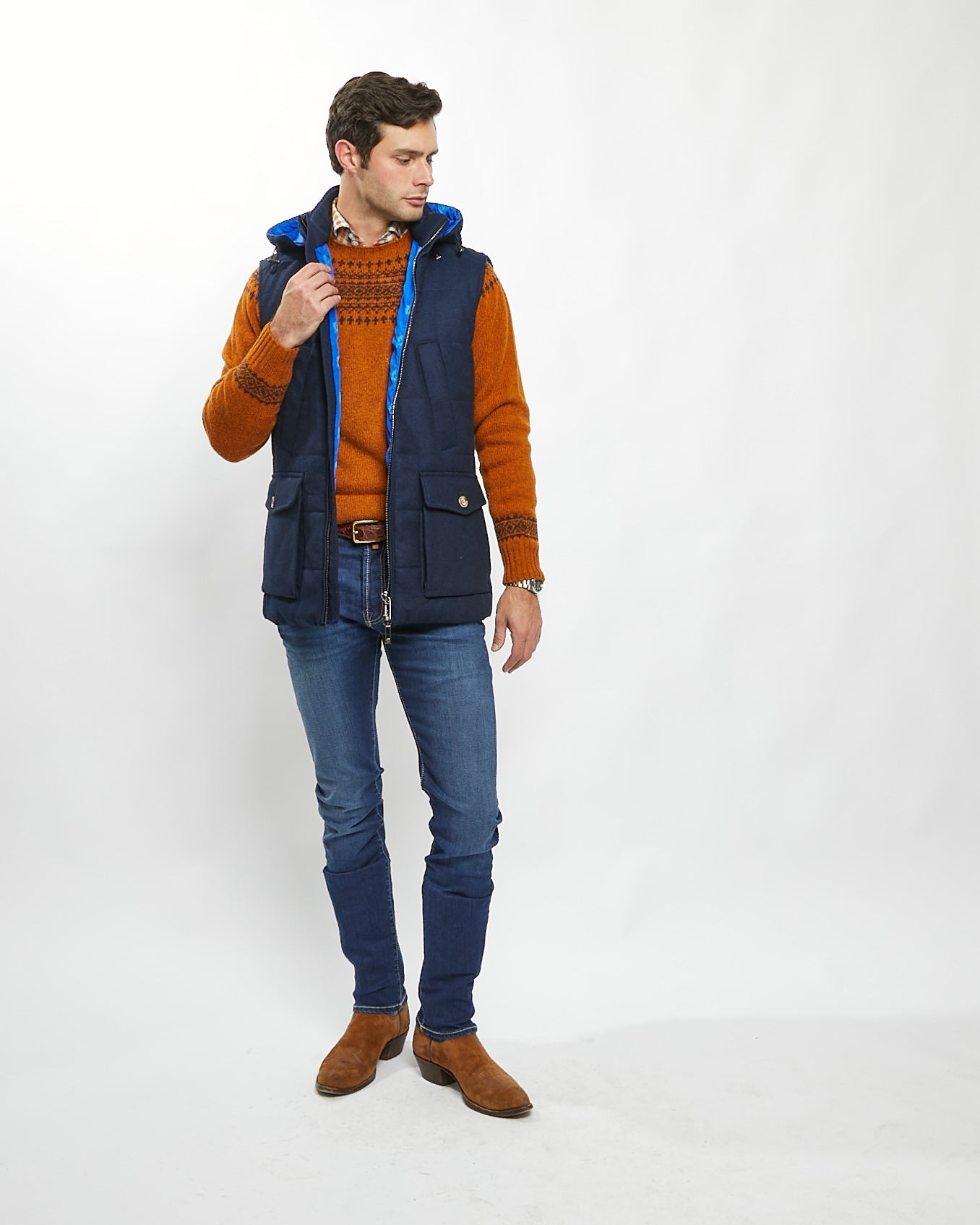 Relaxed and elongated vest in Navy