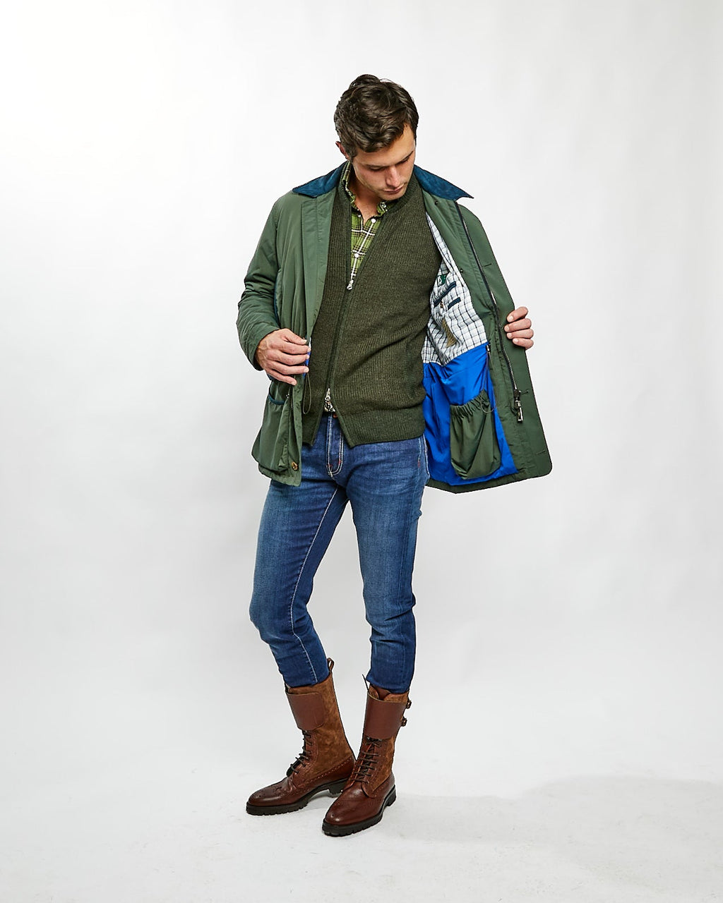 Coat in Green Nylon Performance