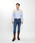 Performance Field Shirt in Blue with Tan