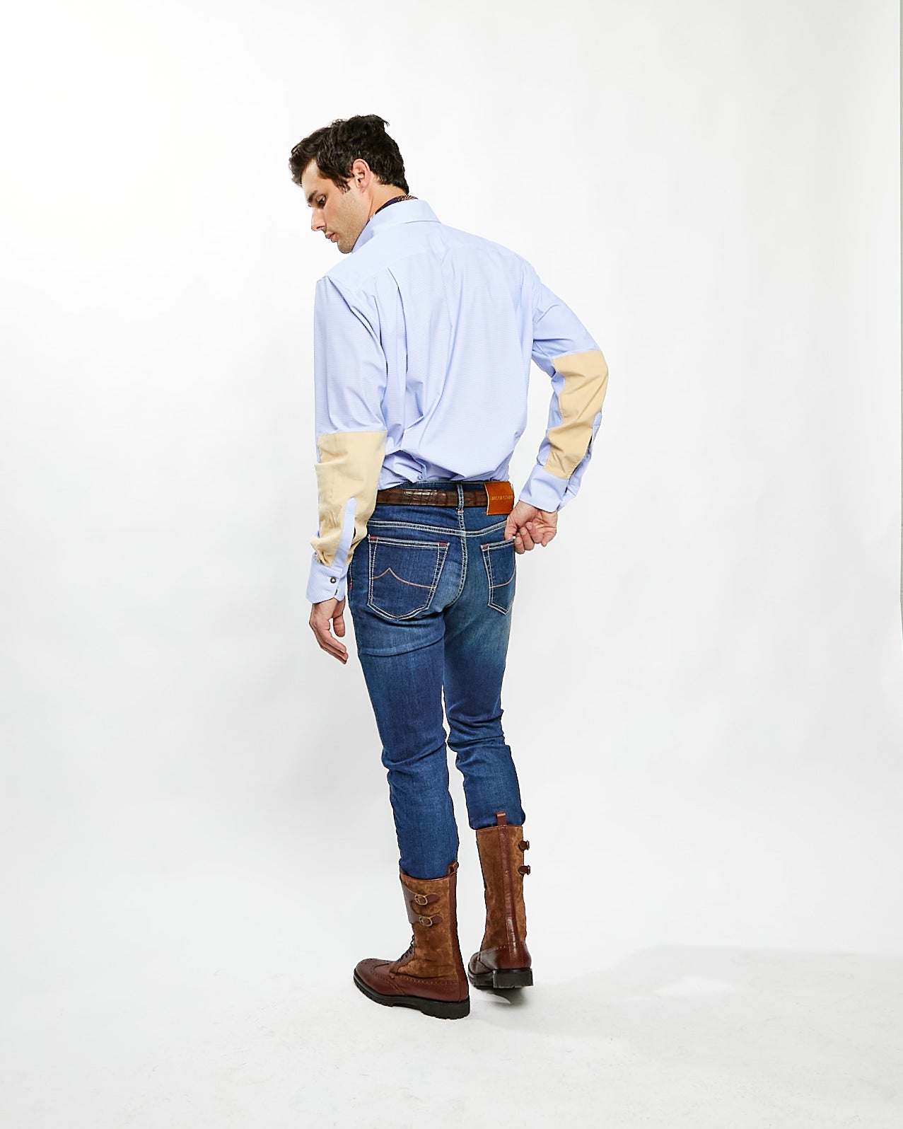 Performance Field Shirt in Blue with Tan