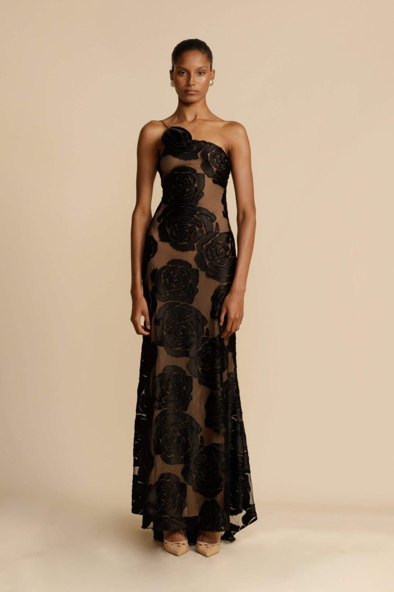 Asymmetrical Velvet Floral Maxi