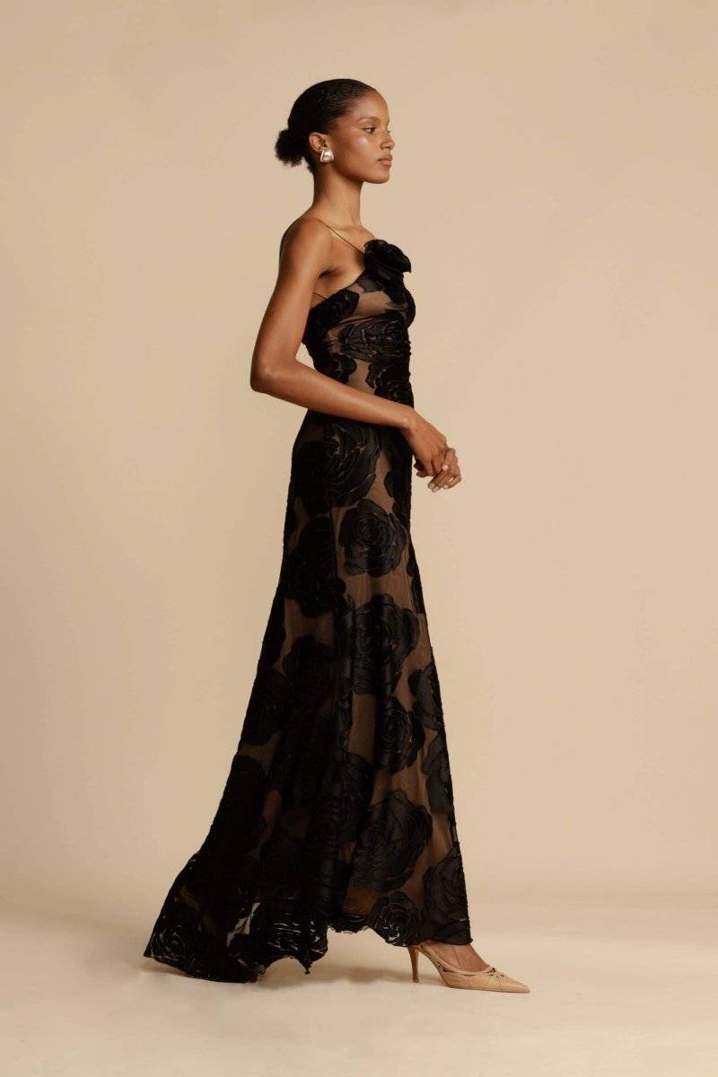 Asymmetrical Velvet Floral Maxi