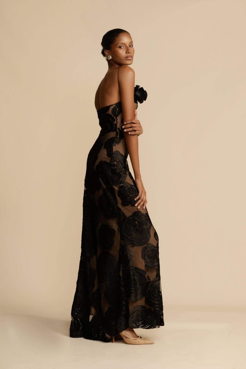 Asymmetrical Velvet Floral Maxi