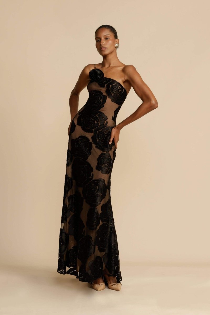 Asymmetrical Velvet Floral Maxi