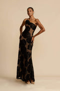 Asymmetrical Velvet Floral Maxi