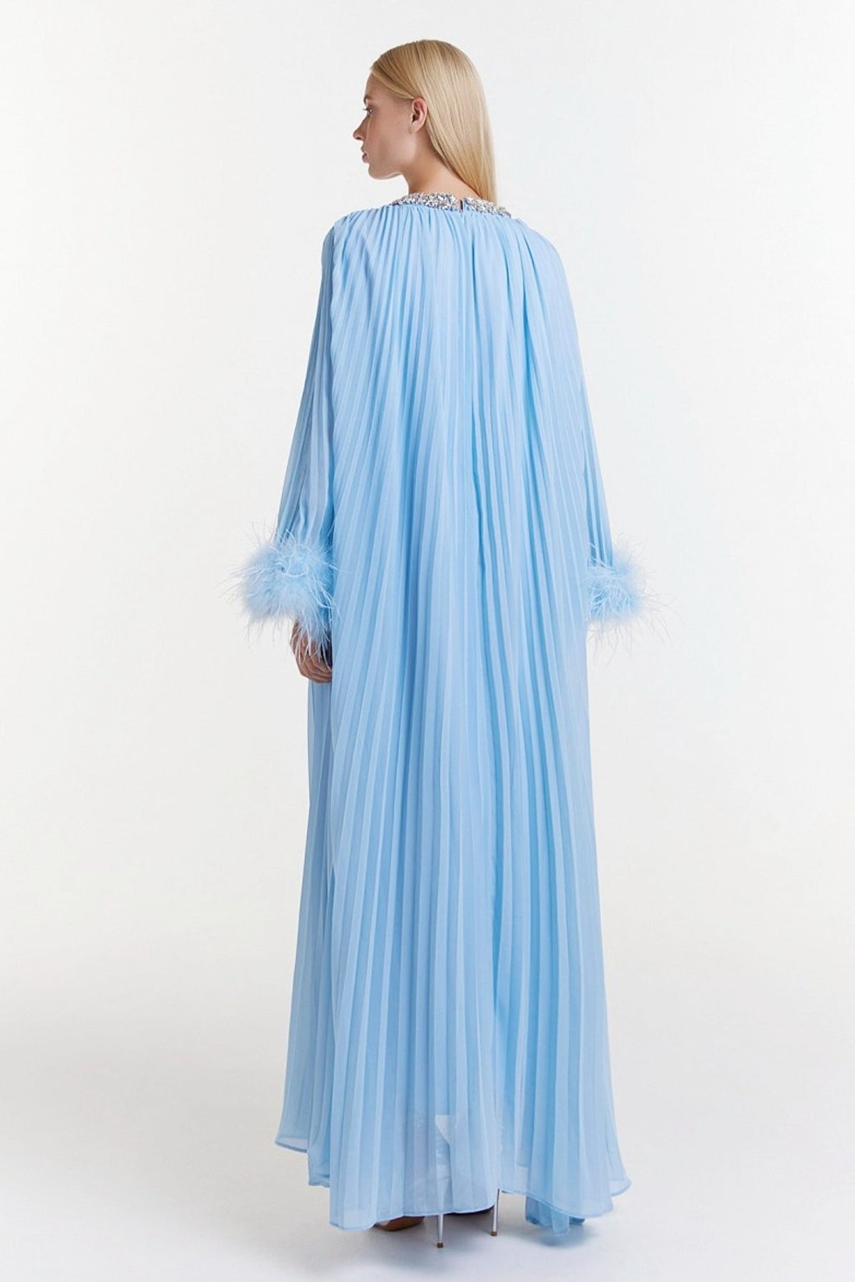 Diamante Collar Feathered Chiffon Maxi