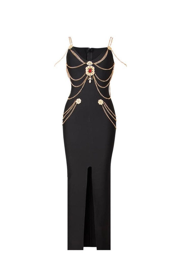 Metal Embellishment Deep V Midi
