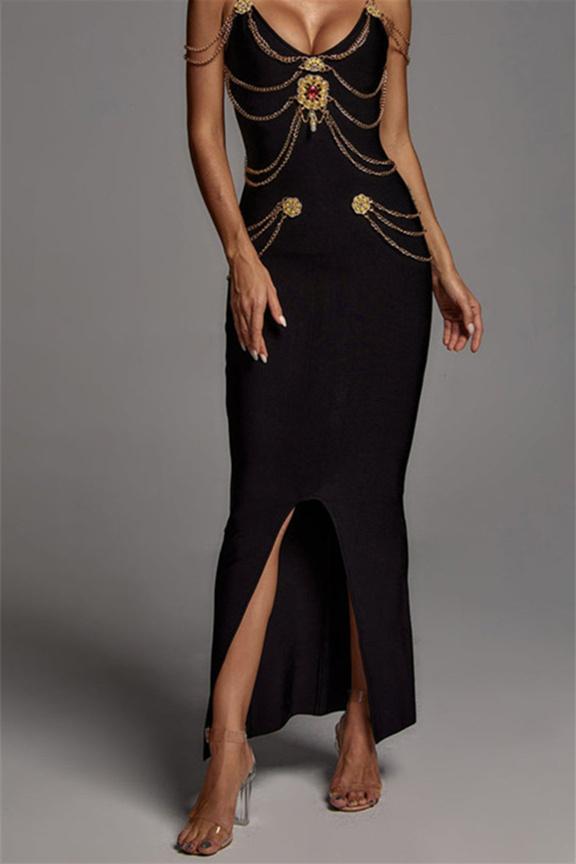 Metal Embellishment Deep V Midi