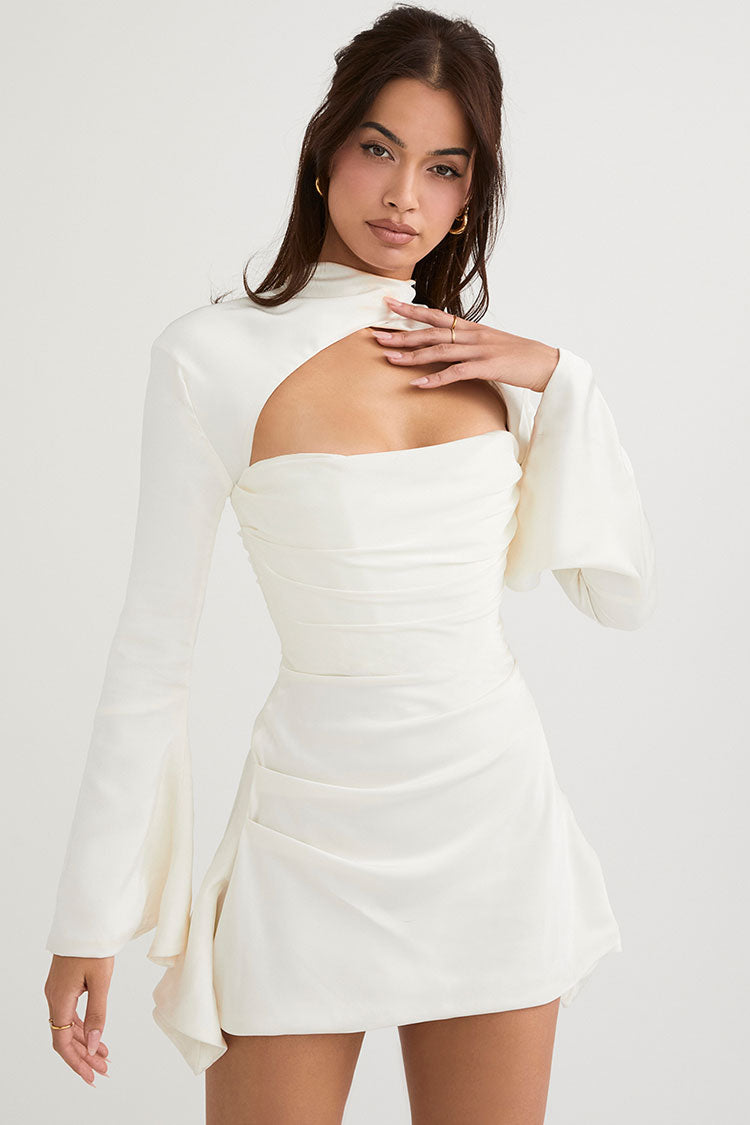 Satin High Neck Cutout Fitted Mini