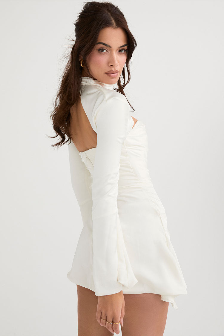 Satin High Neck Cutout Fitted Mini