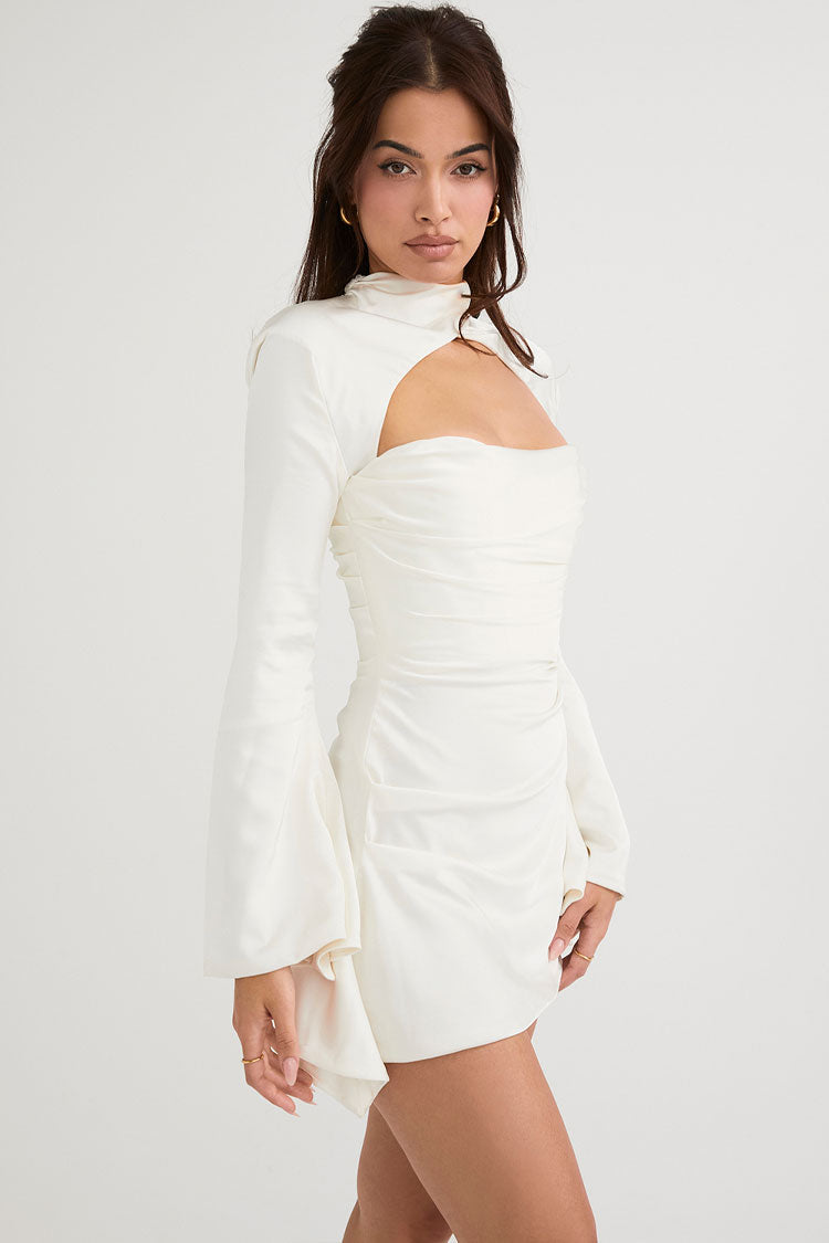 Satin High Neck Cutout Fitted Mini