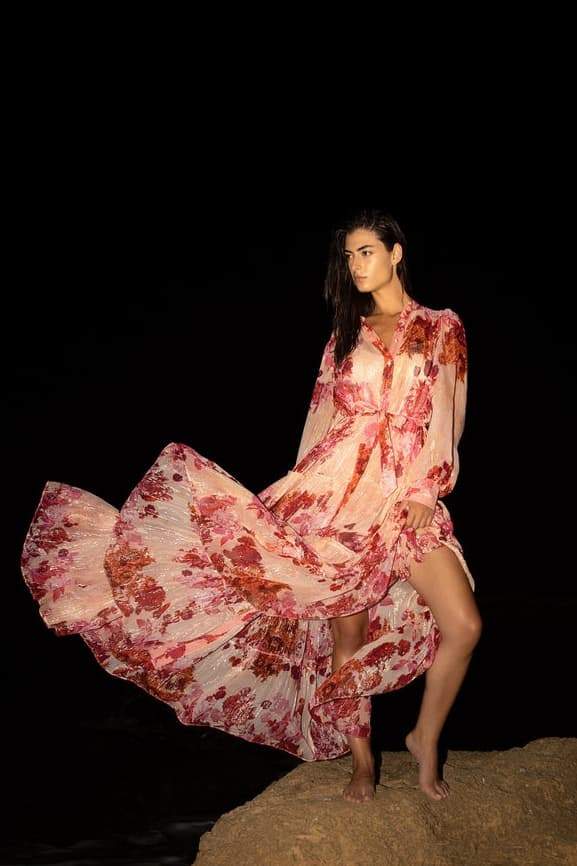 Stand-Up Chiffon Floral Maxi